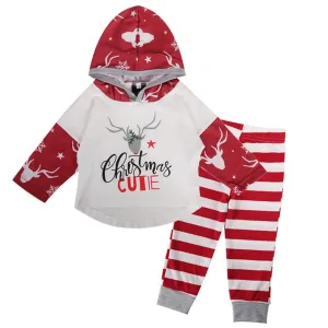 2pcs Autumn Baby Clothes Set Christmas Deer Red White Stripe Hoodies Pants