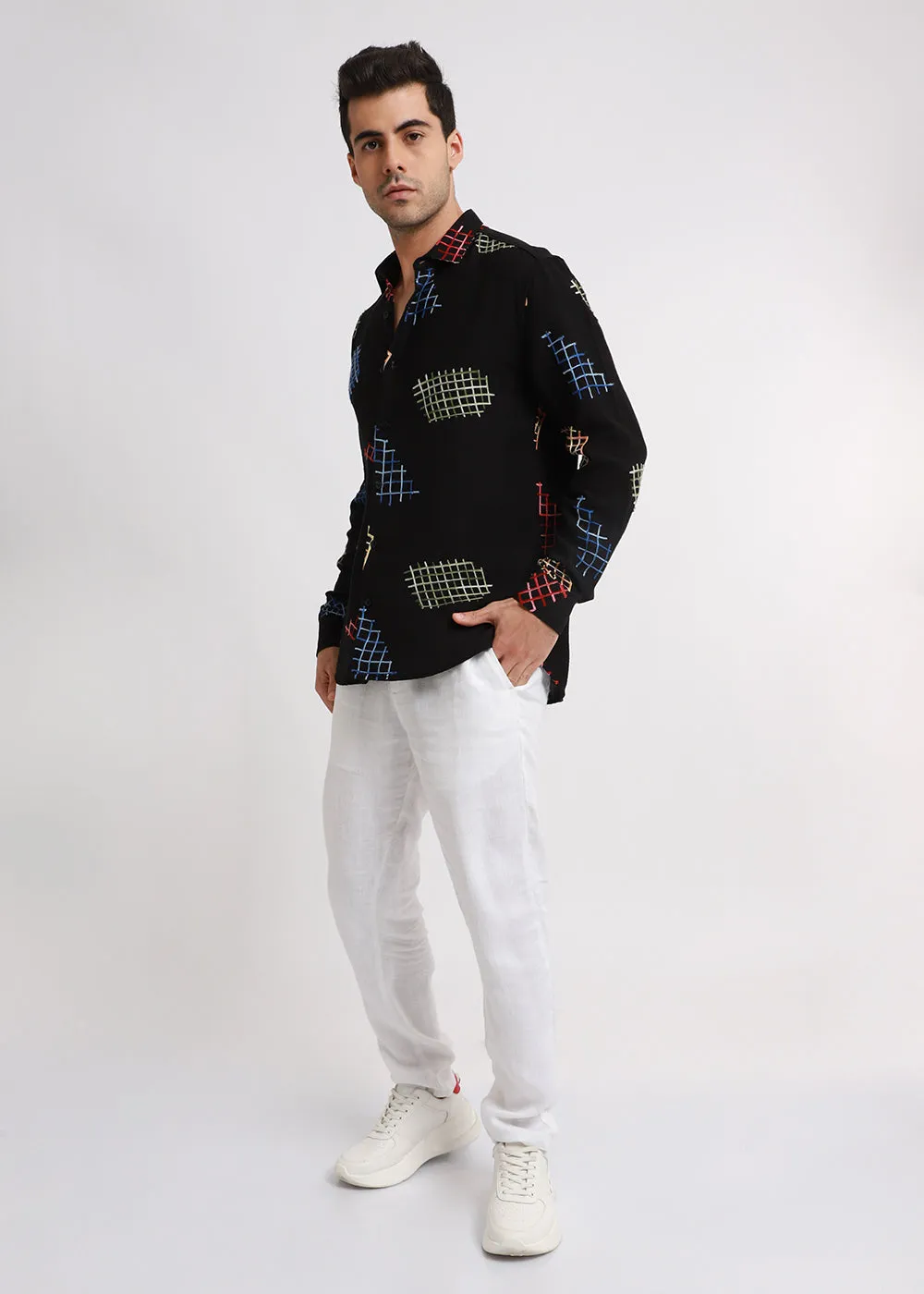 Black Geometric Embroidered Shirt