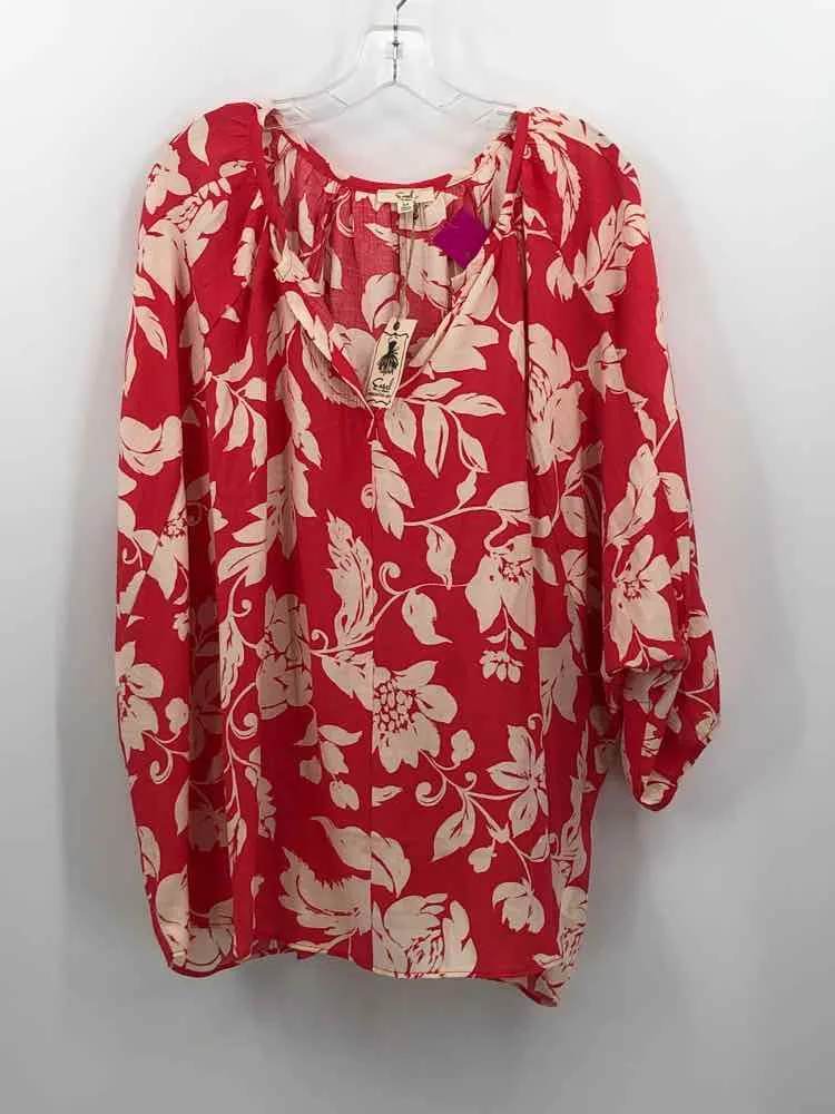 Earl jeans Size 3X CORAL/IVORY Floral Blouse