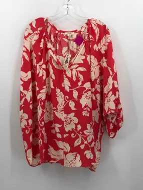 Earl jeans Size 3X CORAL/IVORY Floral Blouse