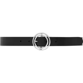 Jeans leather belt with round buckle / 14932 - Silver