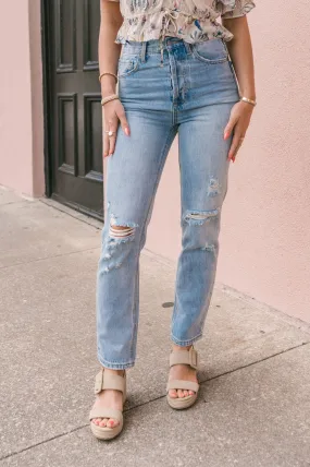 Light Wash Destroyed Boyfriend Jeans - FINAL SALE